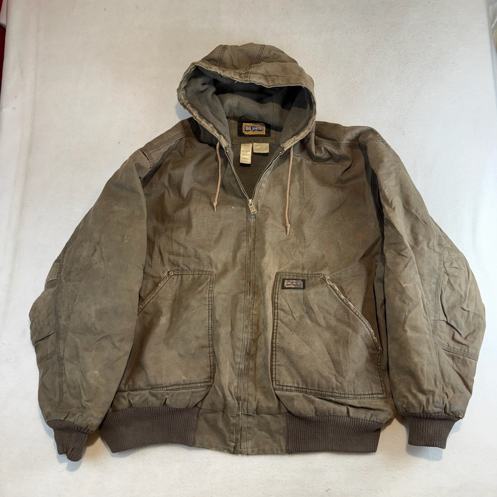 Big Smith Mens 3XL Brown Canvas Hooded Work Jacket Distressed Fleece H35110